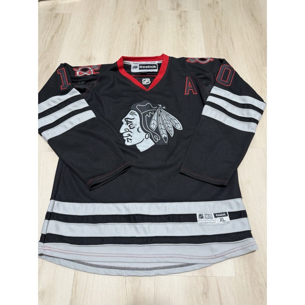 Vtg Chicago Blackhawks Patrick Sharp #10 NHL Reebok Jersey Black Mens XL W/Strap